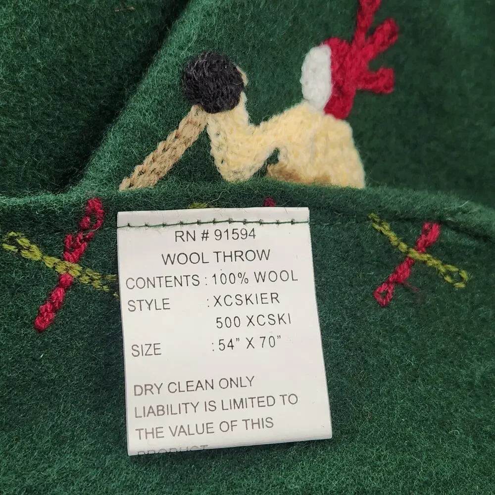 Laura Megroz Chandler 4 Corners Wool Throw Blanket w/Bag Skier Embroidered 54x70